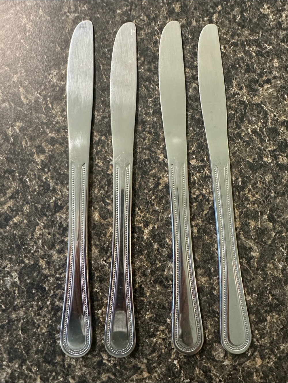 Polished Stainless Steel Butter Knives - Beaded Edge, Set of 4